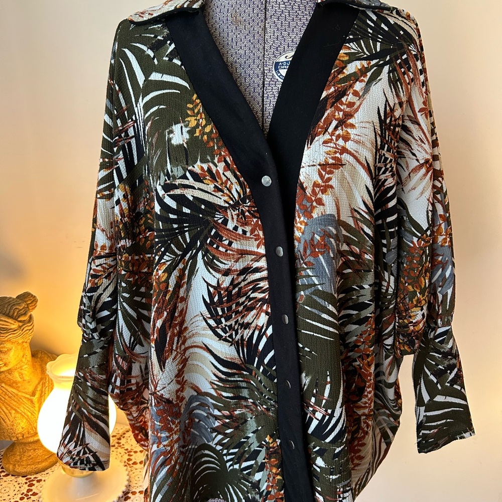 Tropical Print Button-Up Blouse Joelle